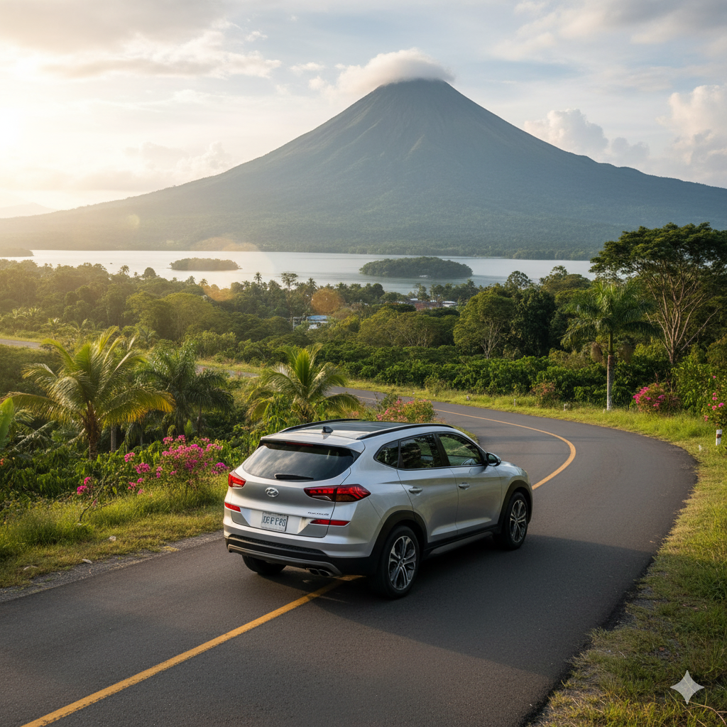 Vehículo recorriendo ruta turística en Nicaragua
