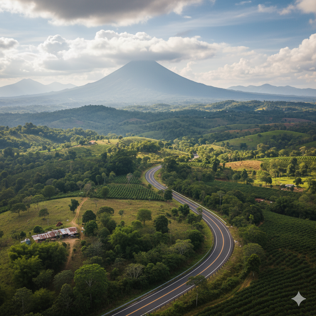 Carretera costera de Nicaragua al atardecer